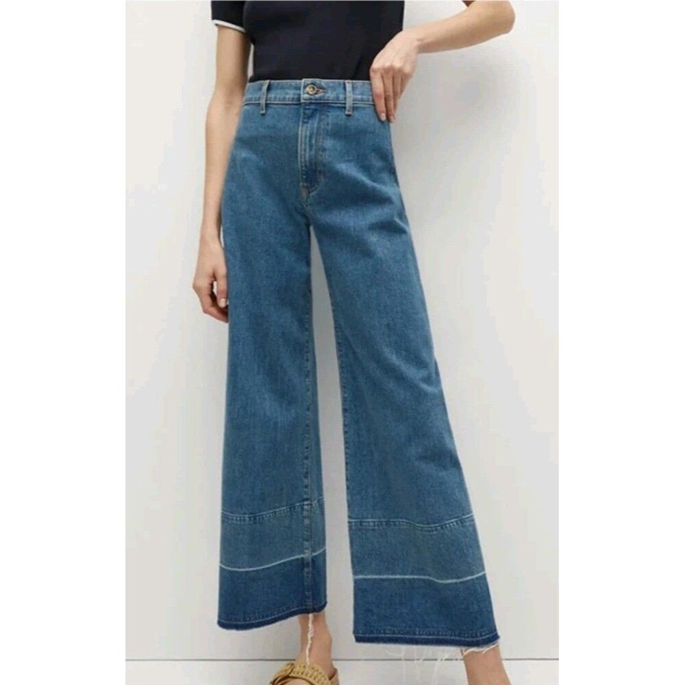 Veronica Beard Grant Released Hem Cropped Wide-Leg Jeans Size 27 MRSP $328